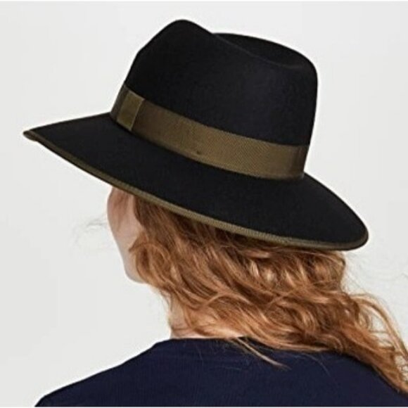 NWT Rag & Bone Zoe Fedora Wide Brim Wool Felt Hat Ribbon Band Black Wool NEW - Picture 2 of 7